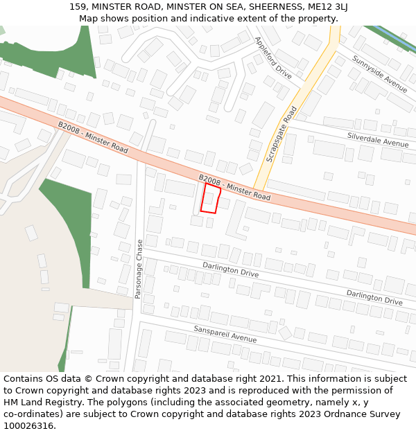 159, MINSTER ROAD, MINSTER ON SEA, SHEERNESS, ME12 3LJ: Location map and indicative extent of plot