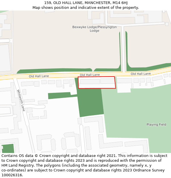 159, OLD HALL LANE, MANCHESTER, M14 6HJ: Location map and indicative extent of plot