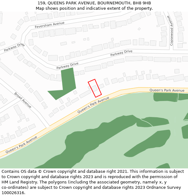 159, QUEENS PARK AVENUE, BOURNEMOUTH, BH8 9HB: Location map and indicative extent of plot