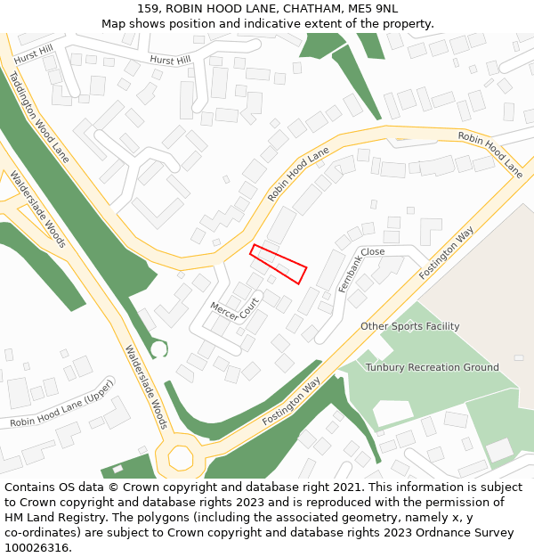 159, ROBIN HOOD LANE, CHATHAM, ME5 9NL: Location map and indicative extent of plot