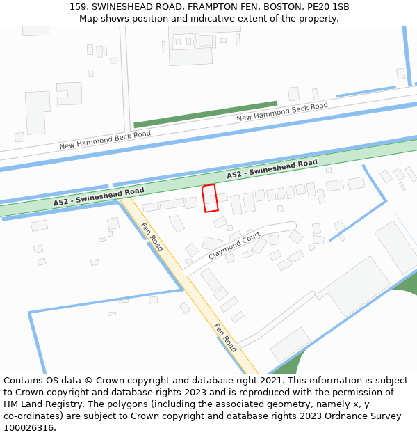 159, SWINESHEAD ROAD, FRAMPTON FEN, BOSTON, PE20 1SB: Location map and indicative extent of plot