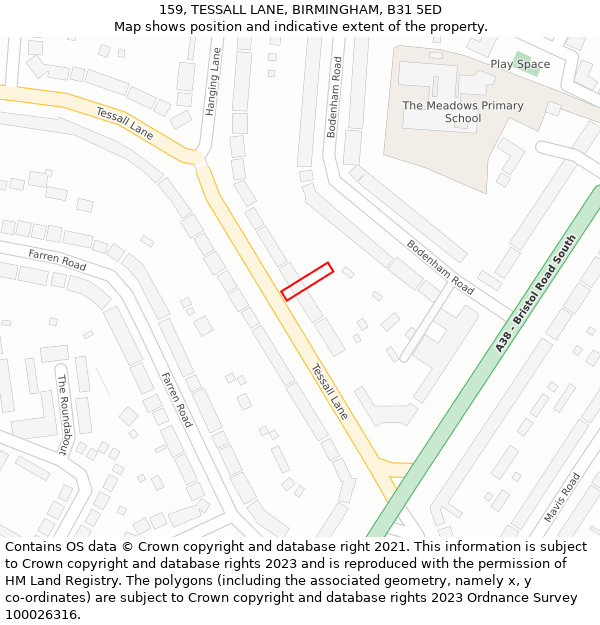 159, TESSALL LANE, BIRMINGHAM, B31 5ED: Location map and indicative extent of plot