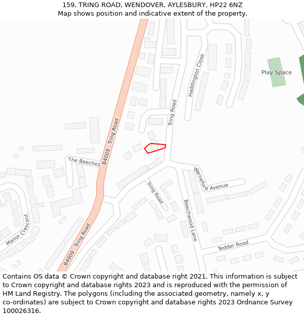 159, TRING ROAD, WENDOVER, AYLESBURY, HP22 6NZ: Location map and indicative extent of plot