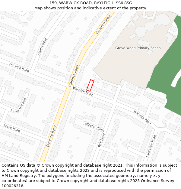 159, WARWICK ROAD, RAYLEIGH, SS6 8SG: Location map and indicative extent of plot