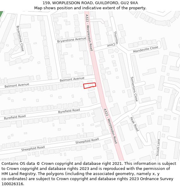 159, WORPLESDON ROAD, GUILDFORD, GU2 9XA: Location map and indicative extent of plot