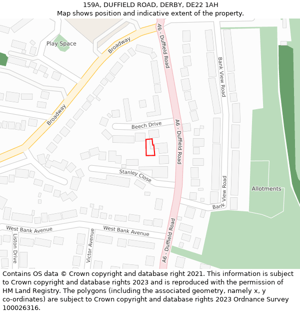 159A, DUFFIELD ROAD, DERBY, DE22 1AH: Location map and indicative extent of plot