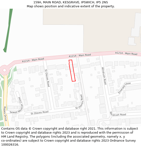 159A, MAIN ROAD, KESGRAVE, IPSWICH, IP5 2NS: Location map and indicative extent of plot