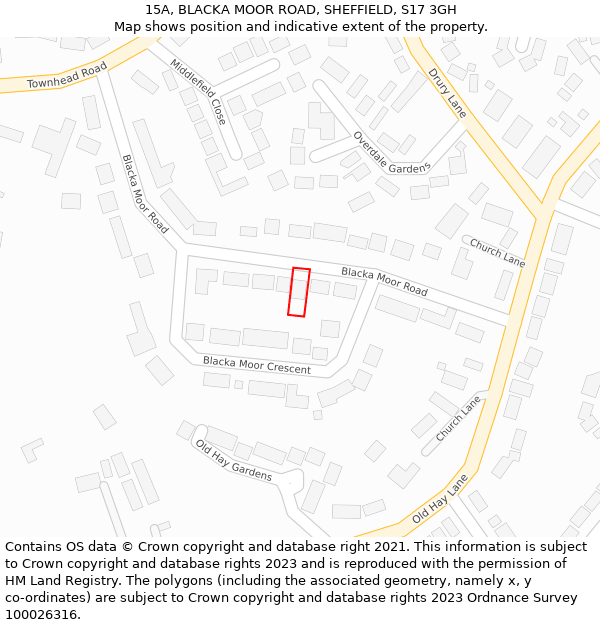 15A, BLACKA MOOR ROAD, SHEFFIELD, S17 3GH: Location map and indicative extent of plot