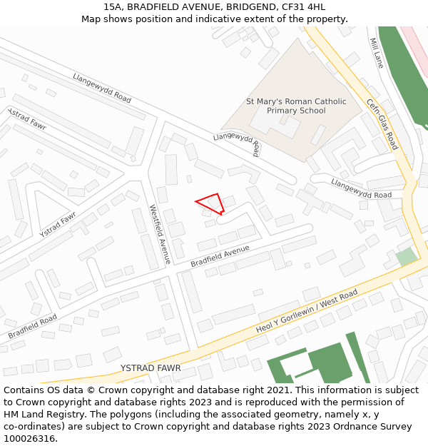 15A, BRADFIELD AVENUE, BRIDGEND, CF31 4HL: Location map and indicative extent of plot