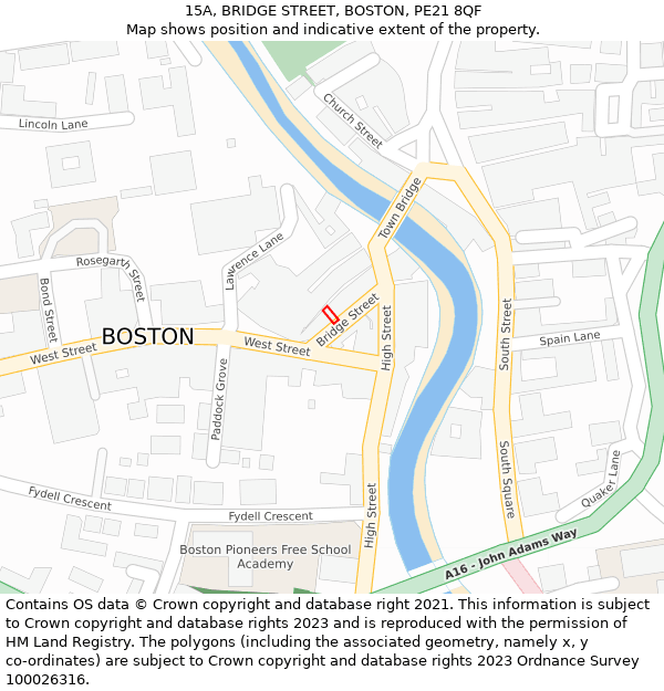 15A, BRIDGE STREET, BOSTON, PE21 8QF: Location map and indicative extent of plot