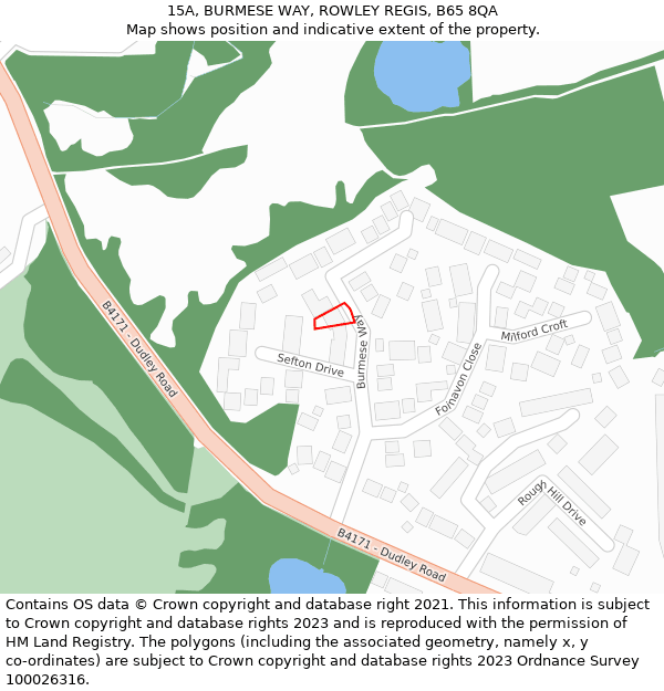 15A, BURMESE WAY, ROWLEY REGIS, B65 8QA: Location map and indicative extent of plot