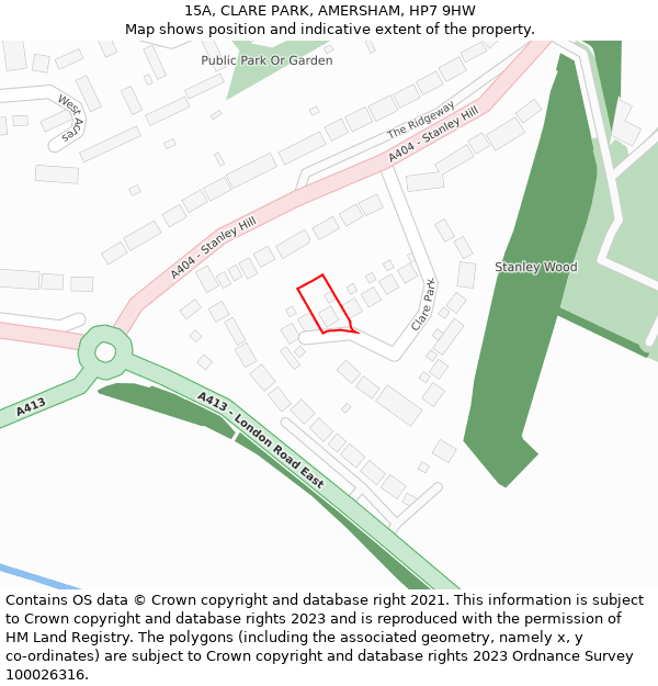 15A, CLARE PARK, AMERSHAM, HP7 9HW: Location map and indicative extent of plot