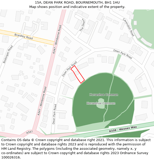 15A, DEAN PARK ROAD, BOURNEMOUTH, BH1 1HU: Location map and indicative extent of plot