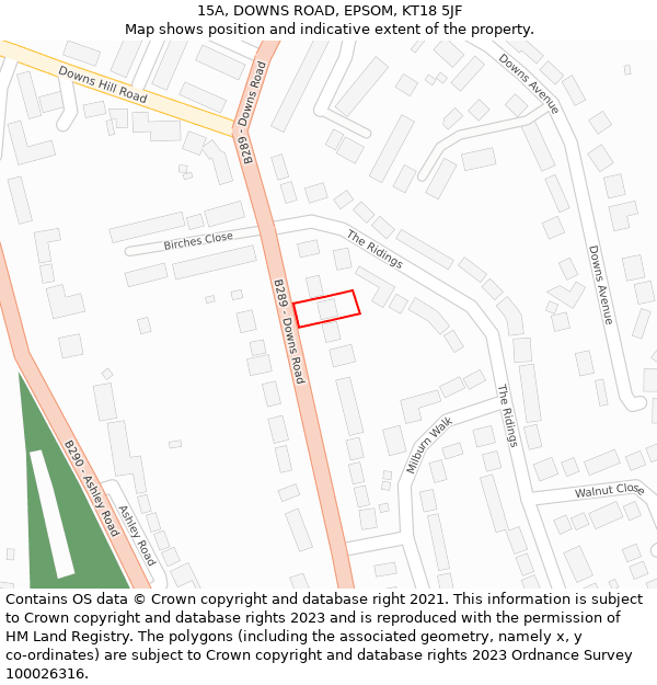 15A, DOWNS ROAD, EPSOM, KT18 5JF: Location map and indicative extent of plot