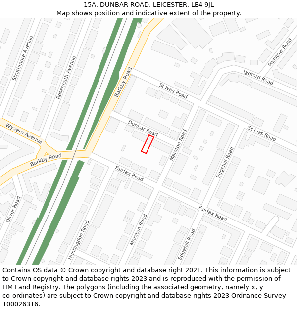 15A, DUNBAR ROAD, LEICESTER, LE4 9JL: Location map and indicative extent of plot