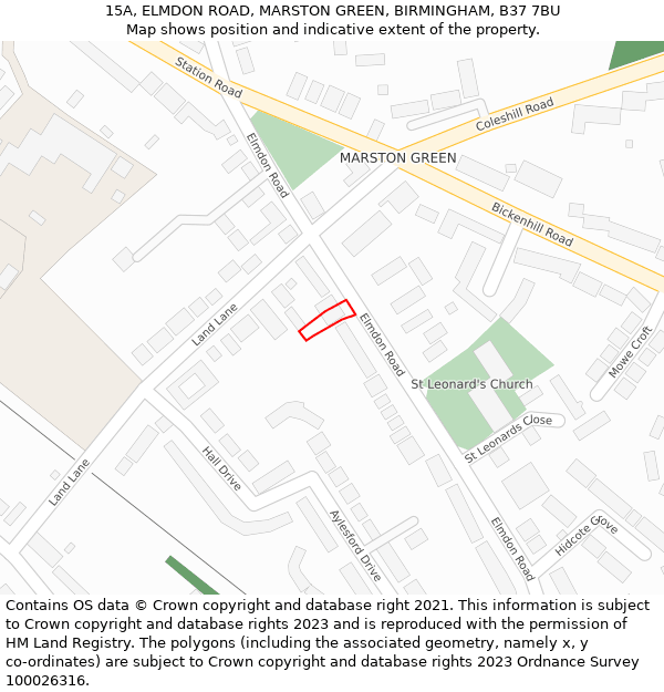 15A, ELMDON ROAD, MARSTON GREEN, BIRMINGHAM, B37 7BU: Location map and indicative extent of plot