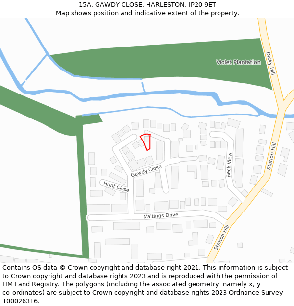 15A, GAWDY CLOSE, HARLESTON, IP20 9ET: Location map and indicative extent of plot