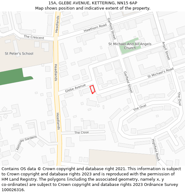 15A, GLEBE AVENUE, KETTERING, NN15 6AP: Location map and indicative extent of plot