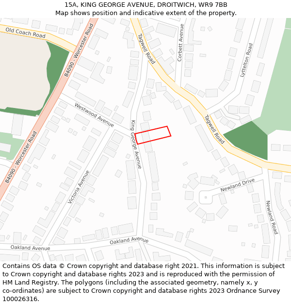 15A, KING GEORGE AVENUE, DROITWICH, WR9 7BB: Location map and indicative extent of plot