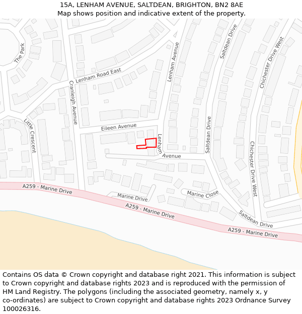15A, LENHAM AVENUE, SALTDEAN, BRIGHTON, BN2 8AE: Location map and indicative extent of plot