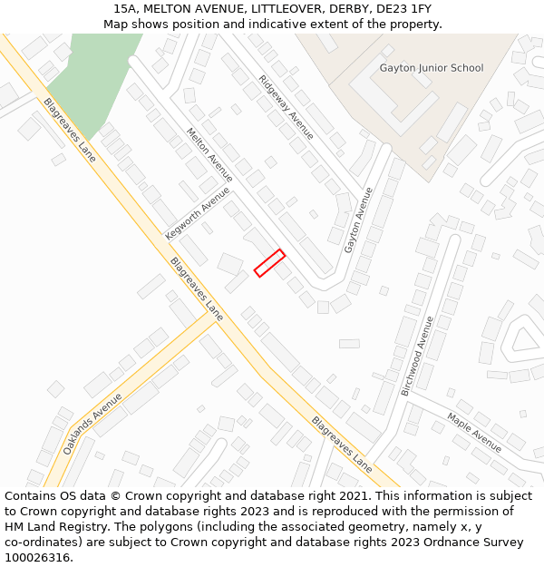 15A, MELTON AVENUE, LITTLEOVER, DERBY, DE23 1FY: Location map and indicative extent of plot