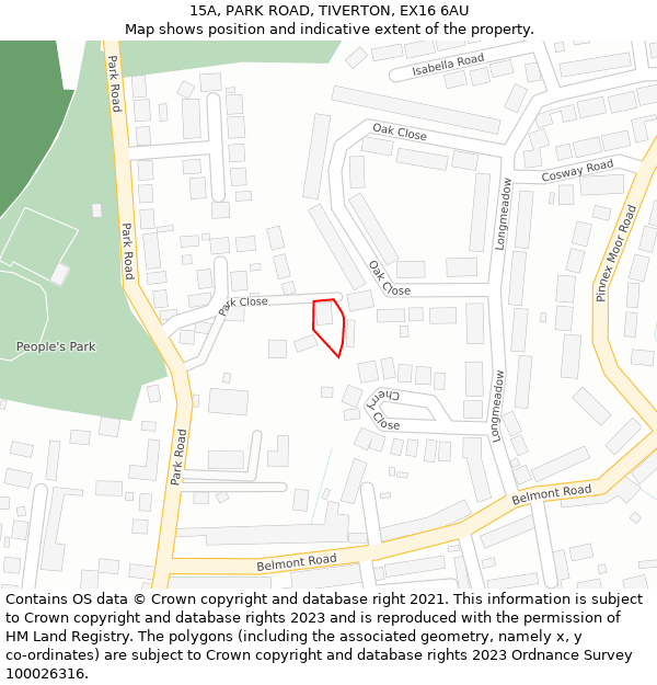 15A, PARK ROAD, TIVERTON, EX16 6AU: Location map and indicative extent of plot