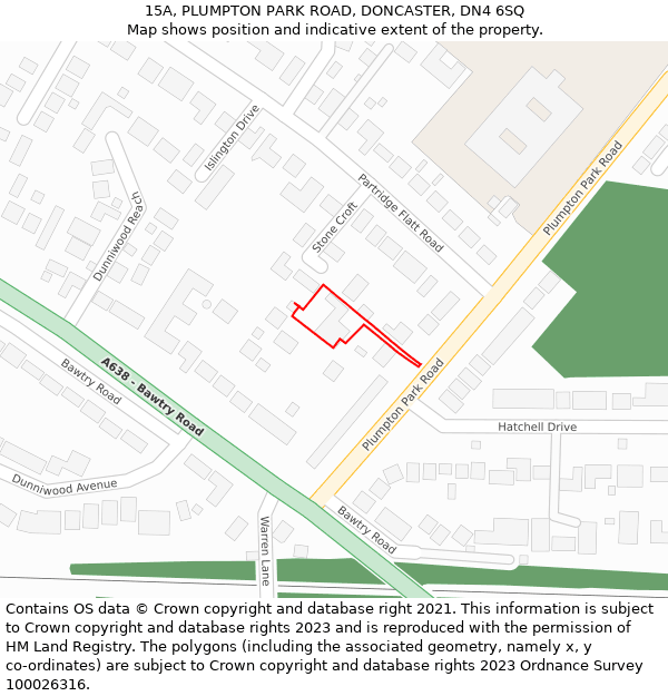15A, PLUMPTON PARK ROAD, DONCASTER, DN4 6SQ: Location map and indicative extent of plot