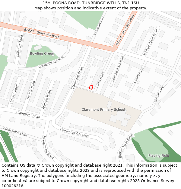 15A, POONA ROAD, TUNBRIDGE WELLS, TN1 1SU: Location map and indicative extent of plot