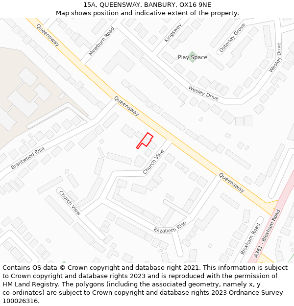 15A, QUEENSWAY, BANBURY, OX16 9NE: Location map and indicative extent of plot