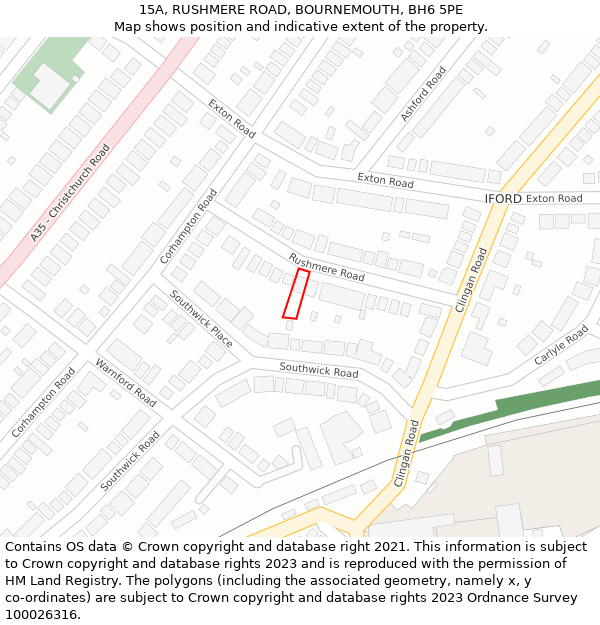 15A, RUSHMERE ROAD, BOURNEMOUTH, BH6 5PE: Location map and indicative extent of plot