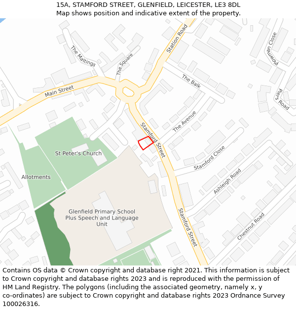 15A, STAMFORD STREET, GLENFIELD, LEICESTER, LE3 8DL: Location map and indicative extent of plot
