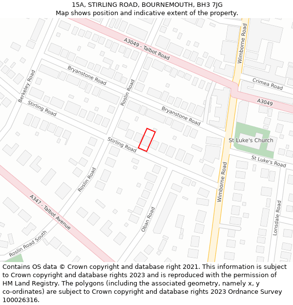 15A, STIRLING ROAD, BOURNEMOUTH, BH3 7JG: Location map and indicative extent of plot