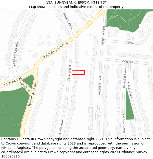 15A, SUNNYBANK, EPSOM, KT18 7DY: Location map and indicative extent of plot