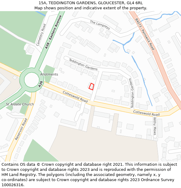 15A, TEDDINGTON GARDENS, GLOUCESTER, GL4 6RL: Location map and indicative extent of plot