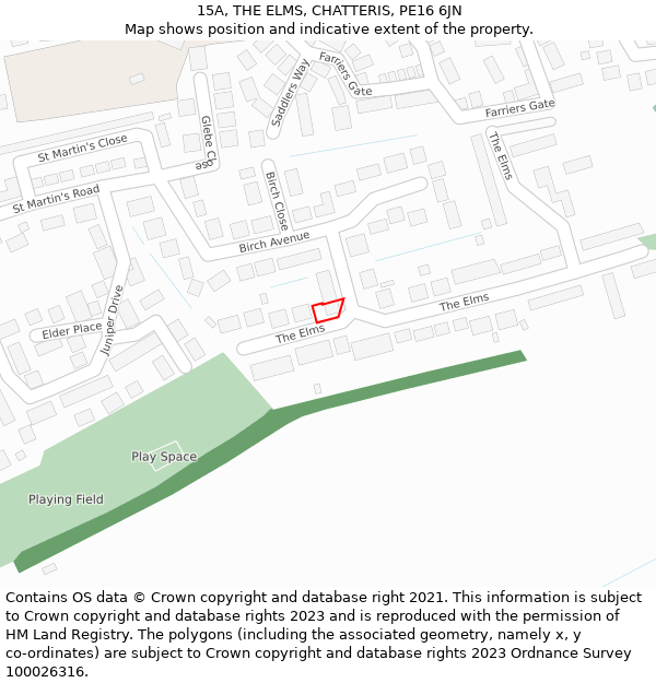 15A, THE ELMS, CHATTERIS, PE16 6JN: Location map and indicative extent of plot