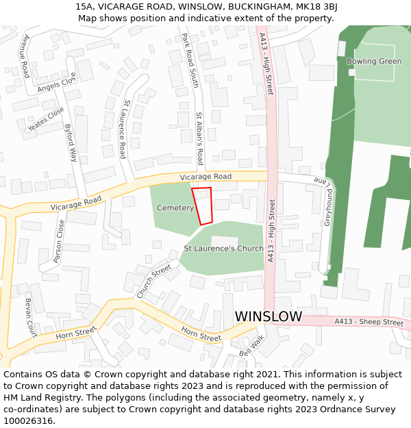 15A, VICARAGE ROAD, WINSLOW, BUCKINGHAM, MK18 3BJ: Location map and indicative extent of plot