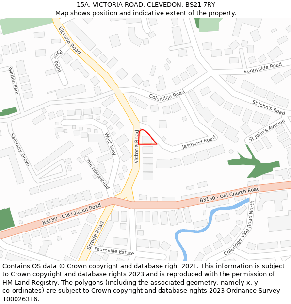 15A, VICTORIA ROAD, CLEVEDON, BS21 7RY: Location map and indicative extent of plot