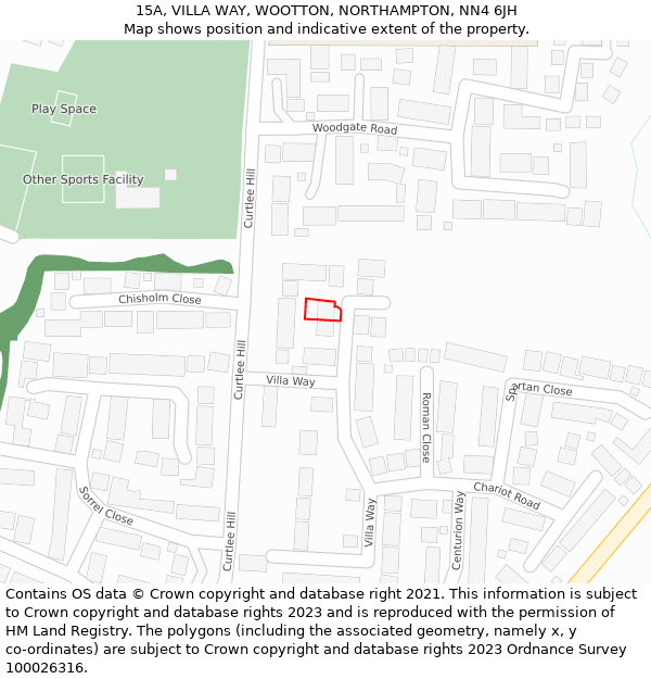 15A, VILLA WAY, WOOTTON, NORTHAMPTON, NN4 6JH: Location map and indicative extent of plot