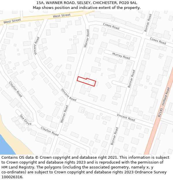 15A, WARNER ROAD, SELSEY, CHICHESTER, PO20 9AL: Location map and indicative extent of plot