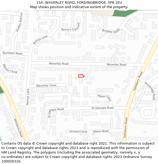 15A, WAVERLEY ROAD, FORDINGBRIDGE, SP6 1EU: Location map and indicative extent of plot