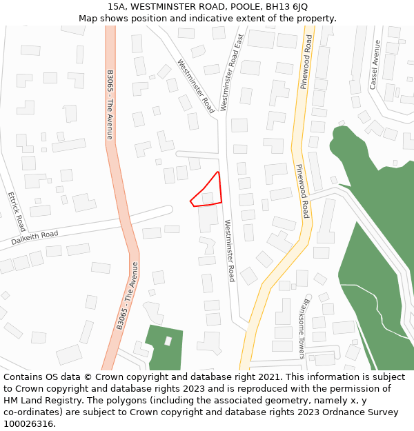15A, WESTMINSTER ROAD, POOLE, BH13 6JQ: Location map and indicative extent of plot