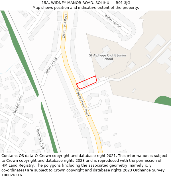 15A, WIDNEY MANOR ROAD, SOLIHULL, B91 3JG: Location map and indicative extent of plot