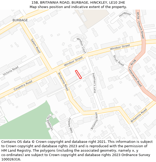 15B, BRITANNIA ROAD, BURBAGE, HINCKLEY, LE10 2HE: Location map and indicative extent of plot