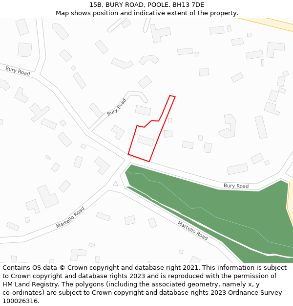 15B, BURY ROAD, POOLE, BH13 7DE: Location map and indicative extent of plot