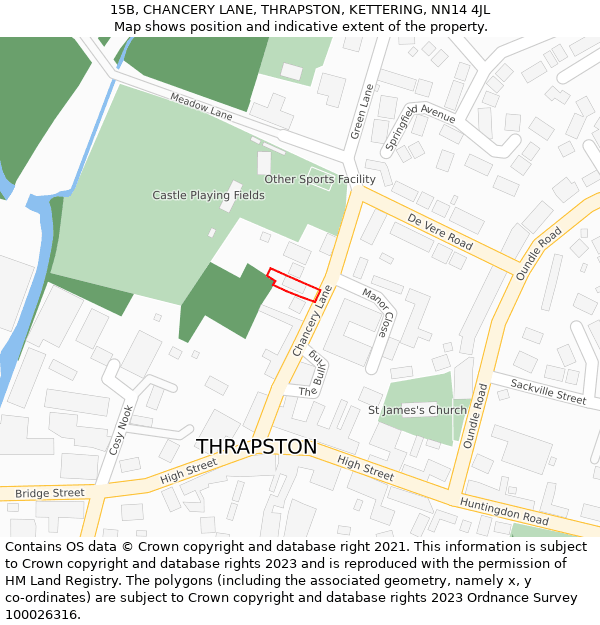 15B, CHANCERY LANE, THRAPSTON, KETTERING, NN14 4JL: Location map and indicative extent of plot