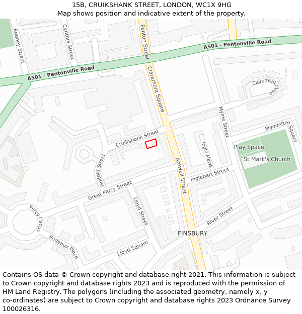 15B, CRUIKSHANK STREET, LONDON, WC1X 9HG: Location map and indicative extent of plot