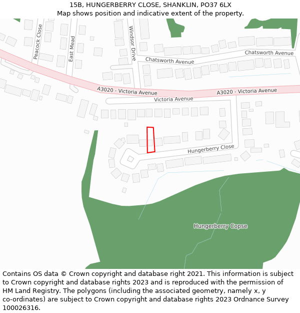 15B, HUNGERBERRY CLOSE, SHANKLIN, PO37 6LX: Location map and indicative extent of plot