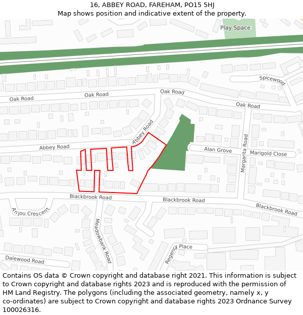 16, ABBEY ROAD, FAREHAM, PO15 5HJ: Location map and indicative extent of plot