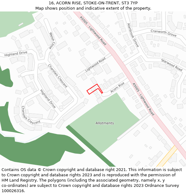 16, ACORN RISE, STOKE-ON-TRENT, ST3 7YP: Location map and indicative extent of plot