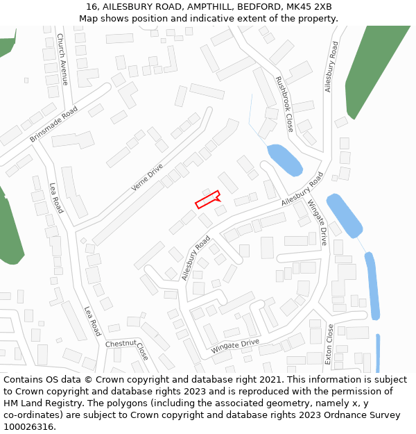 16, AILESBURY ROAD, AMPTHILL, BEDFORD, MK45 2XB: Location map and indicative extent of plot